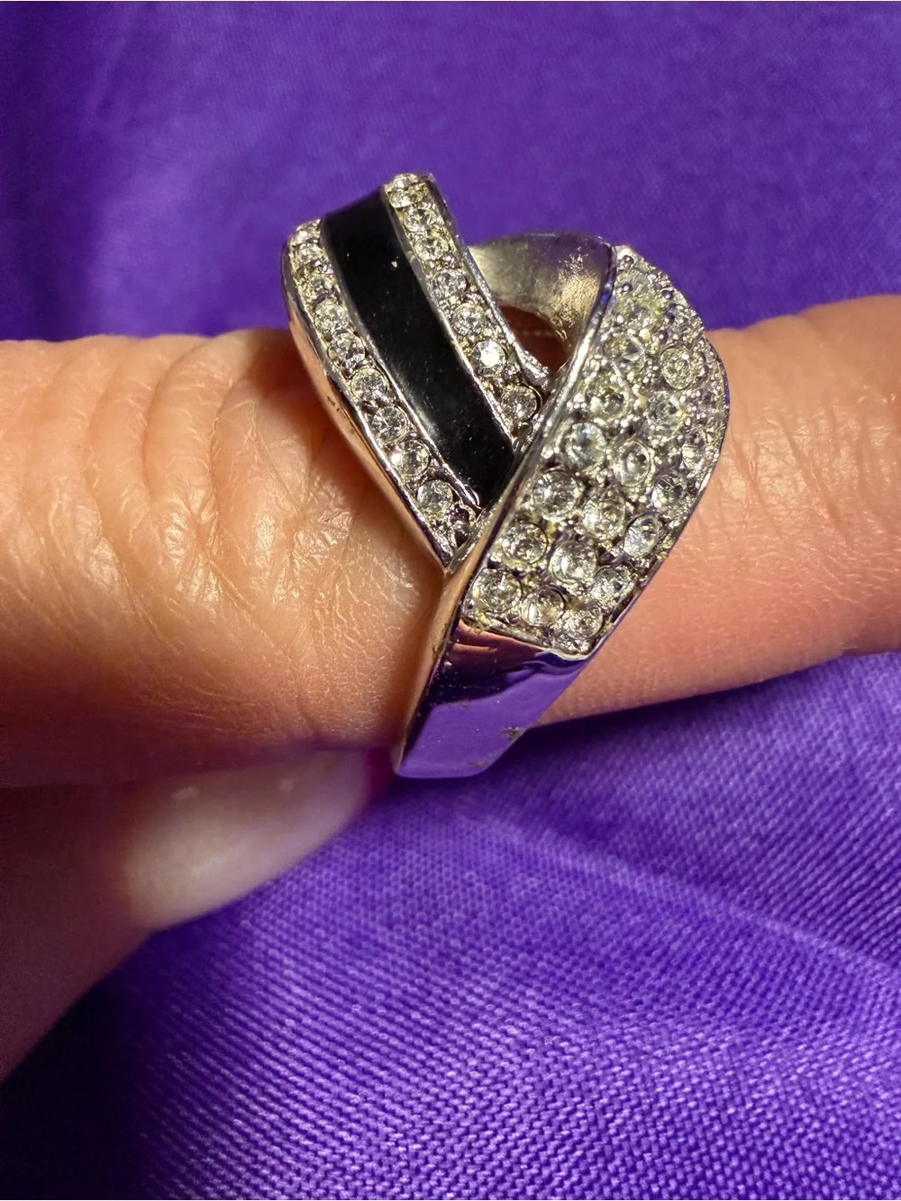 Park Lane Black & Silver Crystal Swirl Statement Ring Size 8 New